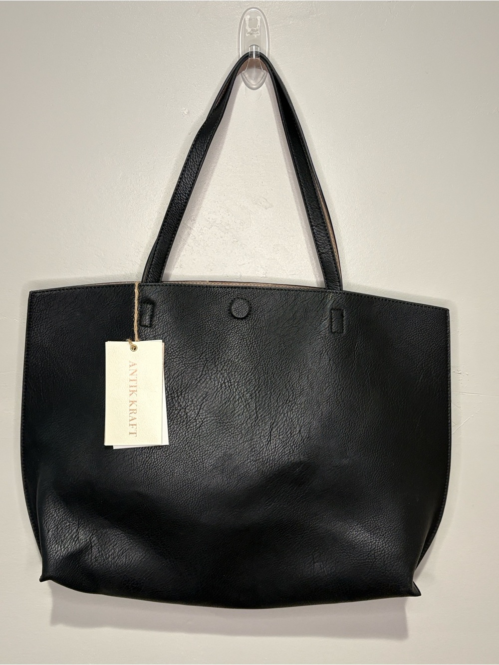 Antik Kraft Black Oversized Tote Bag NWT Vegan Leather Work Travel Purse